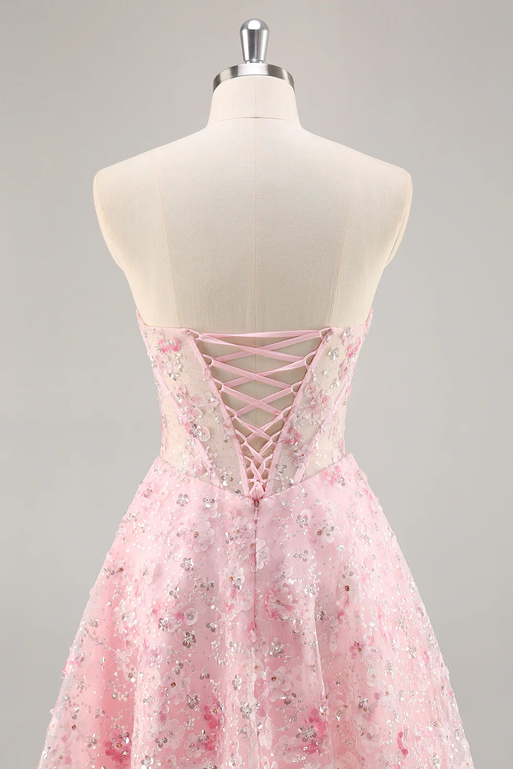 Pink A-Line Strapless Sequins Corset Short Floral Homecoming Dress