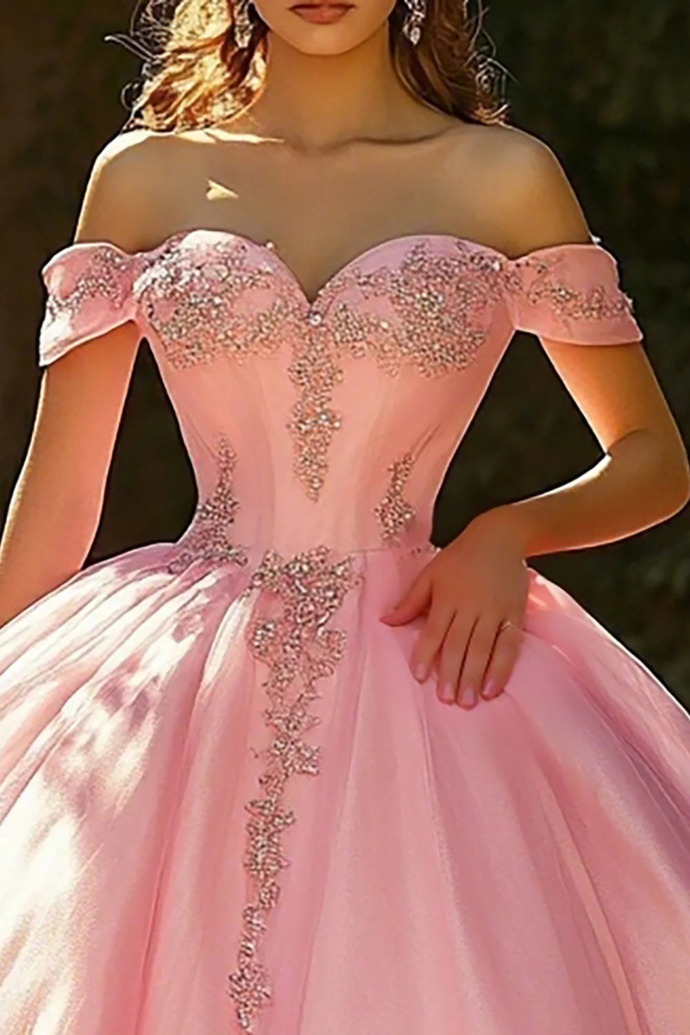Pink Ball Gown Princess Tulle Long Quinceanera Dress with Appliques