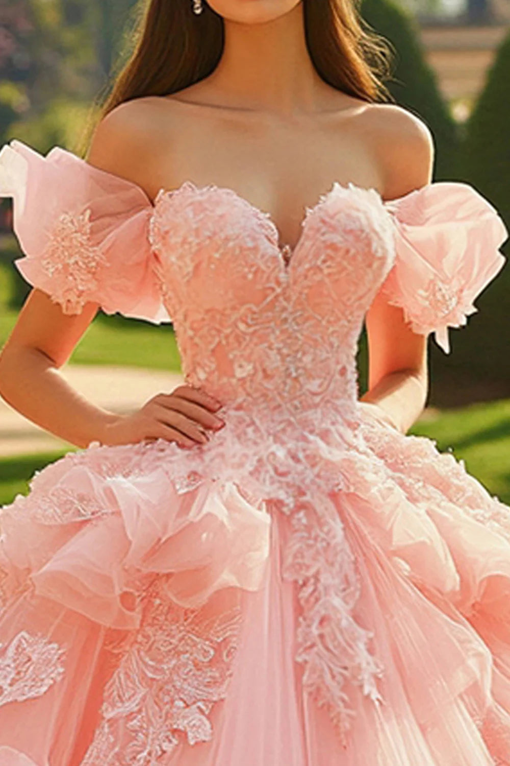 Pink Ball Gown Tulle Princess Long Quinceanera Dress with Ruffles