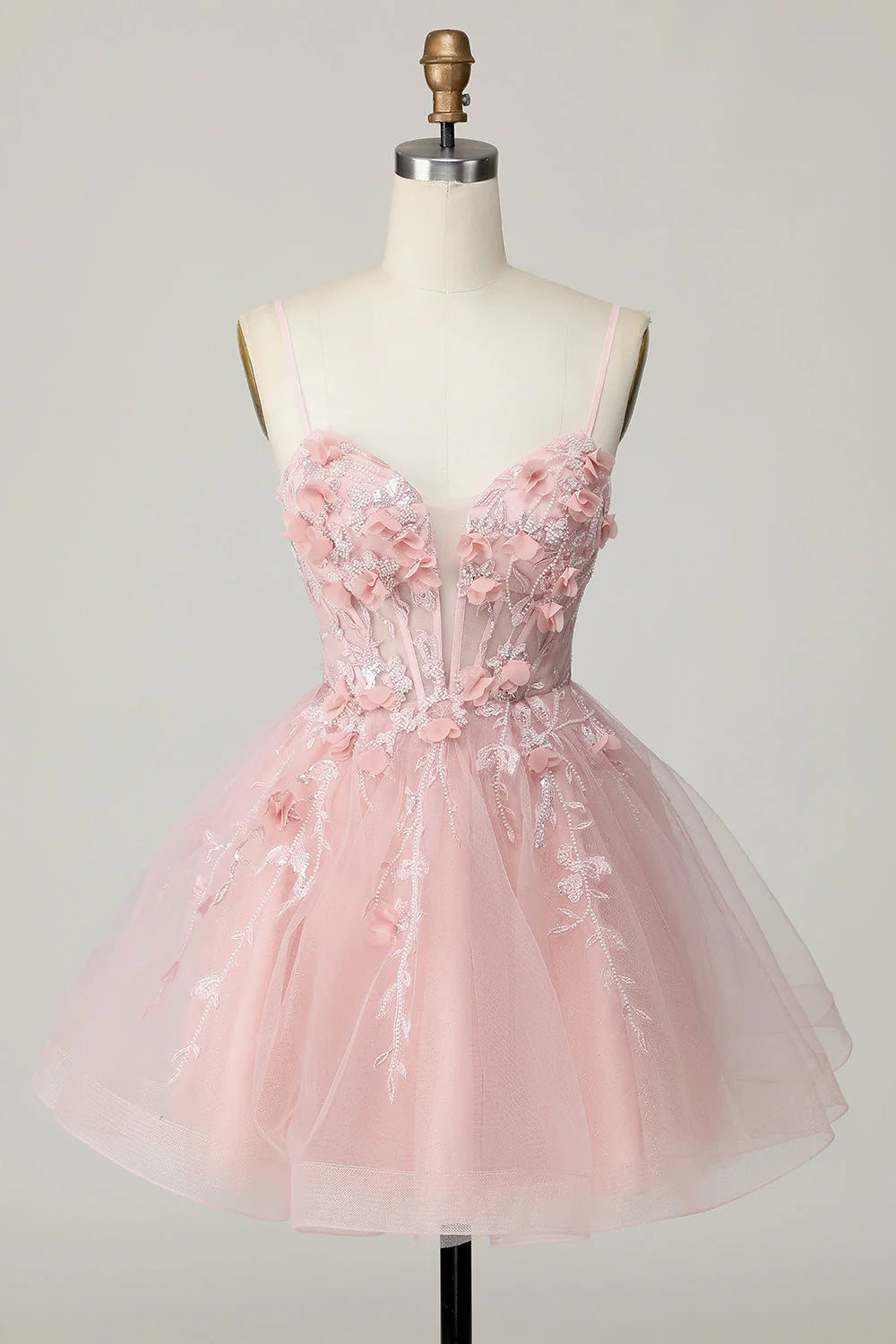 Pink Corset A Line Beaded Short Homecoming Dress with Appliques