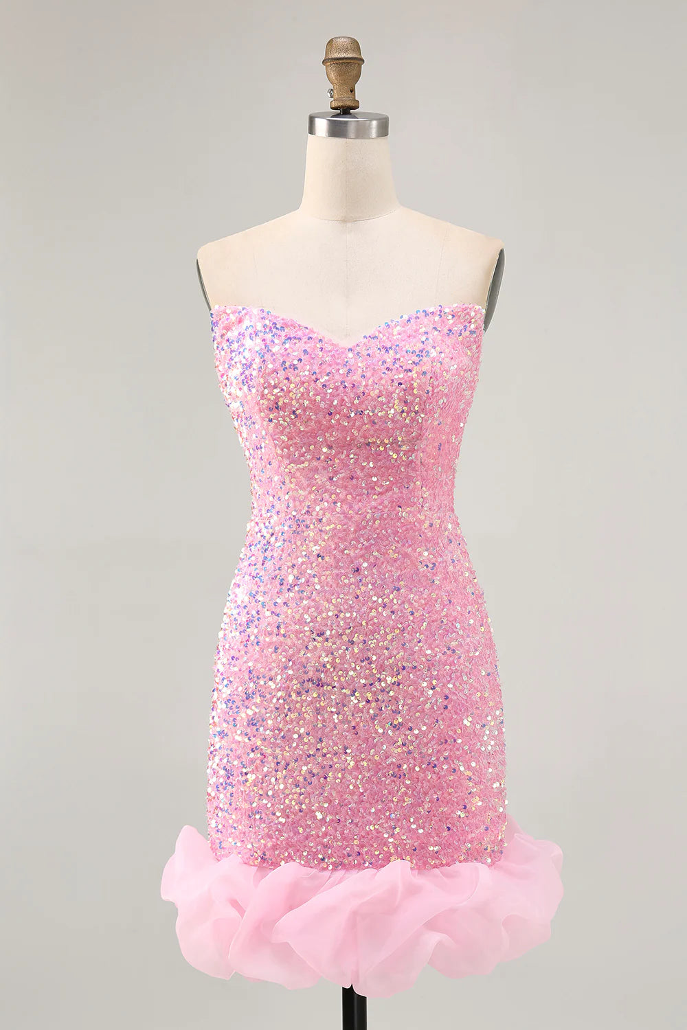 Pink Off The Shoulder Bodycon Sequins Short Homecoming Dress