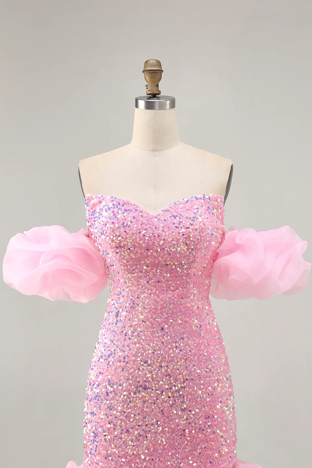 Pink Off The Shoulder Bodycon Sequins Short Homecoming Dress