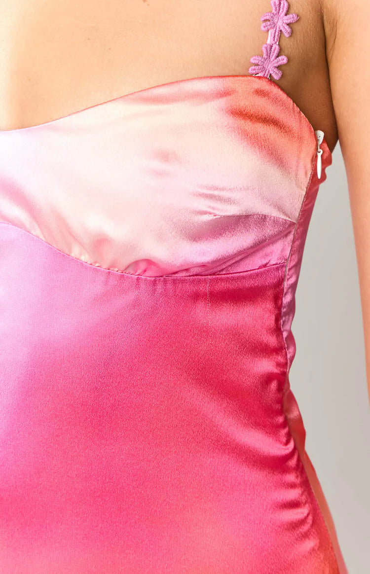 Pink Print Satin Light weight satin material Mini Dress