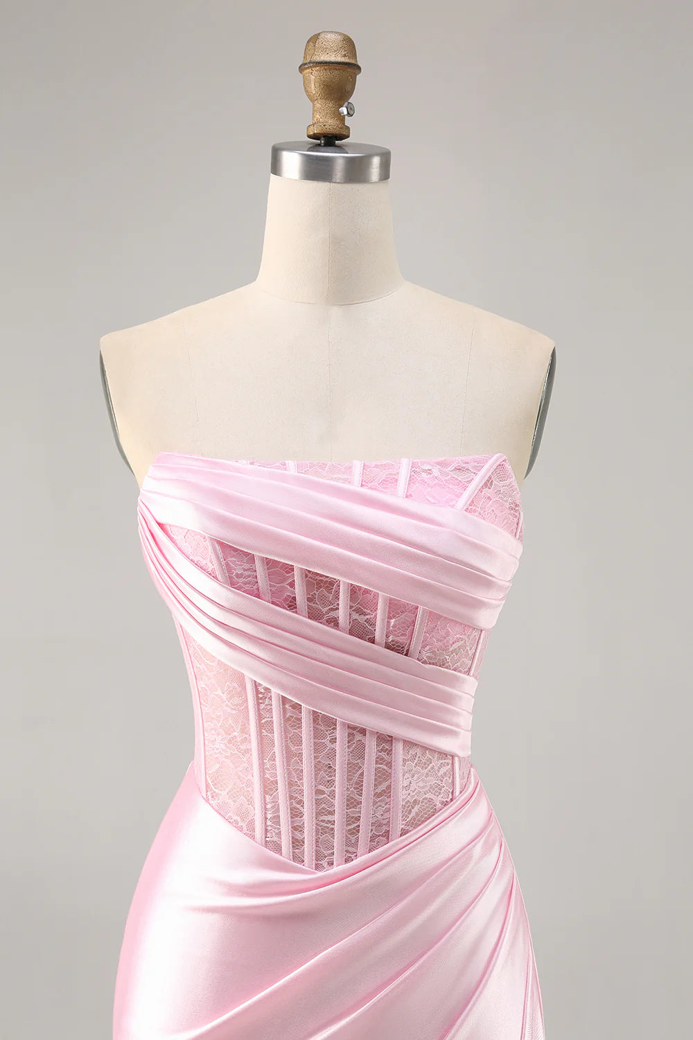 Pink Satin Corset Strapless Ruched Bodycon Homecoming Dress