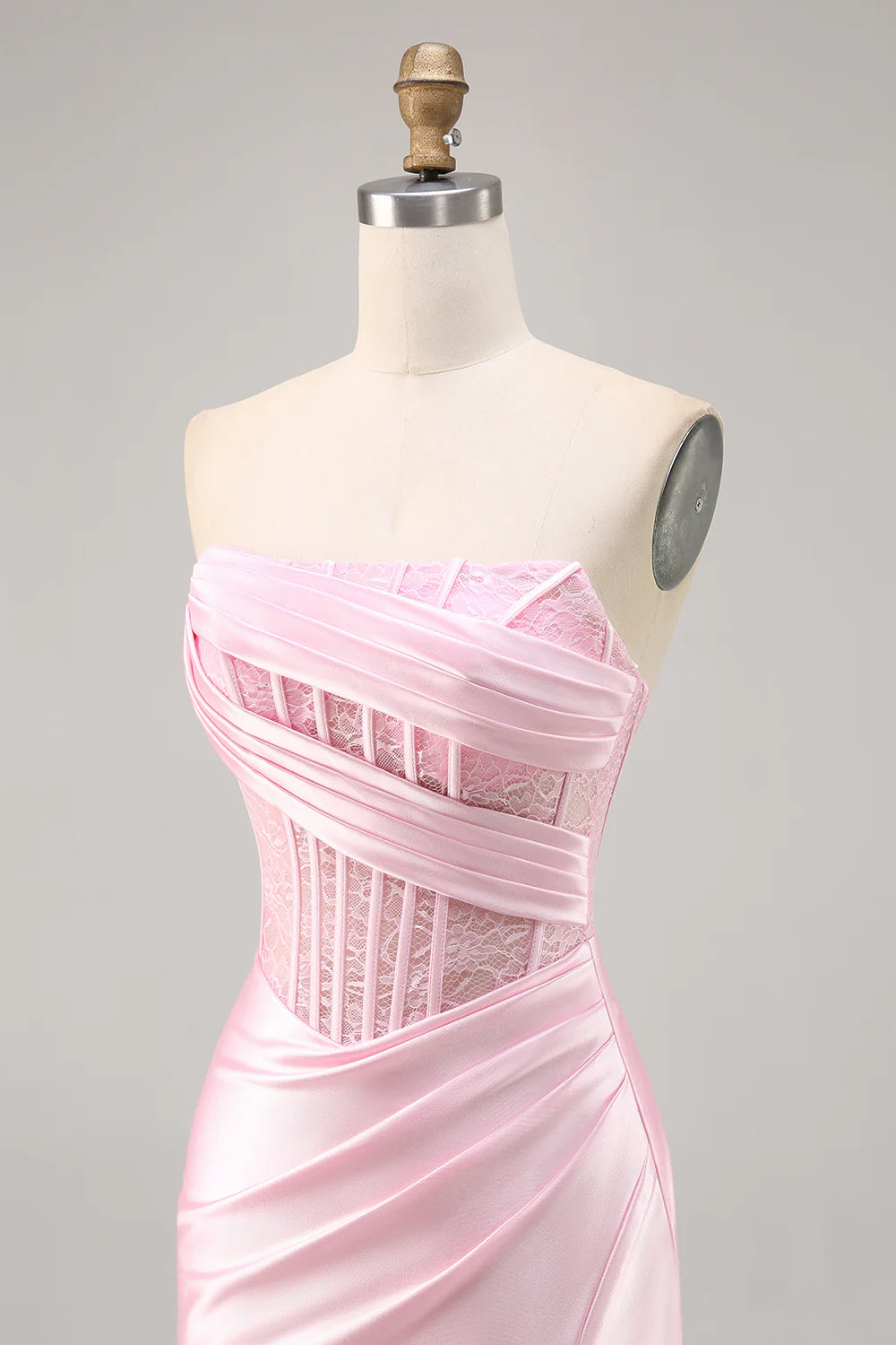 Pink Satin Corset Strapless Ruched Bodycon Homecoming Dress