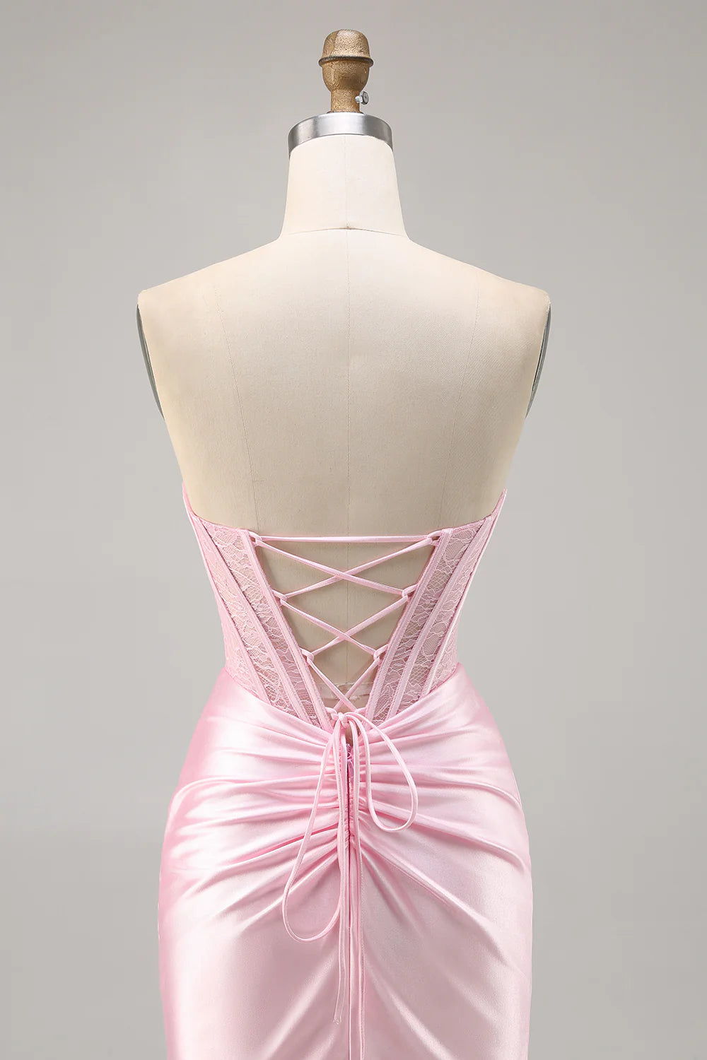 Pink Satin Corset Strapless Ruched Bodycon Homecoming Dress