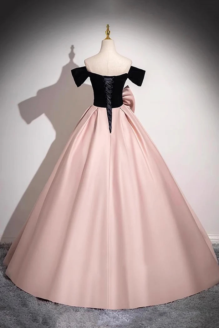 Pink Satin Long Prom Dress, Elegant A-Line Off the Shoulder Party Dress