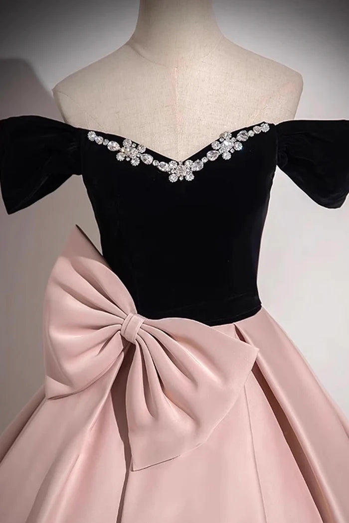 Pink Satin Long Prom Dress, Elegant A-Line Off the Shoulder Party Dress