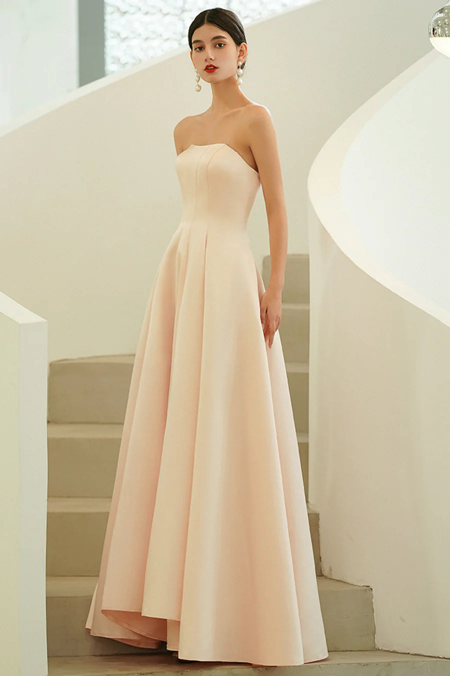 Pink Satin Long Prom Dresses, A-Line Off the Shoulder Evening Party Dresses