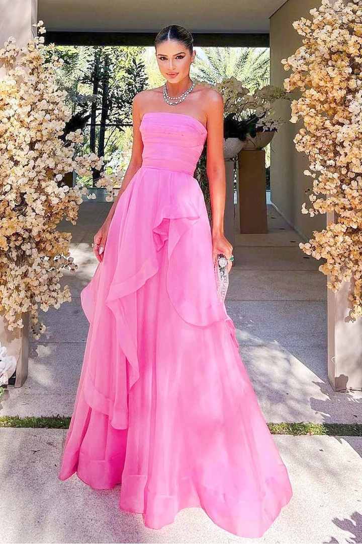 Pink Strapless A-Line Empire-Waist Sleeveless Long Formal Prom Dress