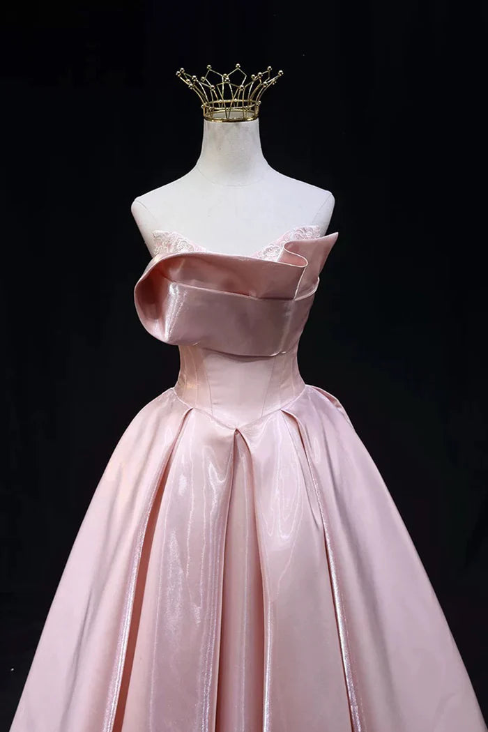 Pink Strapless Satin Long Prom Dress, Beautiful A-Line Evening Party Dress