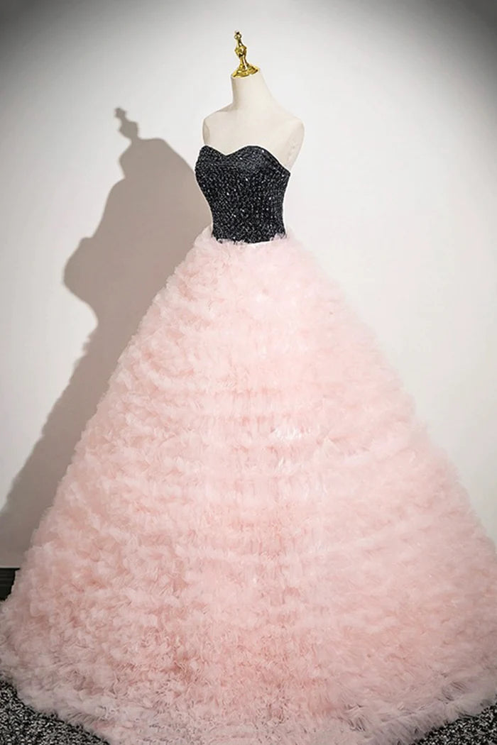 Pink Tulle Floor Length Prom Dress, Beautiful Off the Shoulder Party Dress