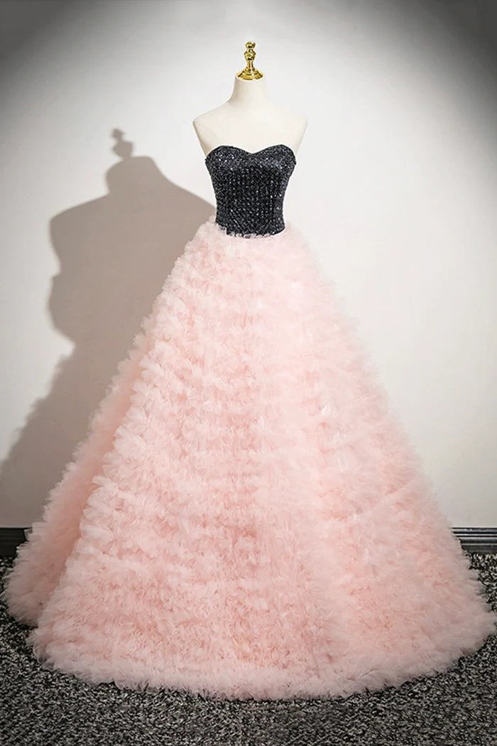 Pink Tulle Floor Length Prom Dress, Beautiful Off the Shoulder Party Dress