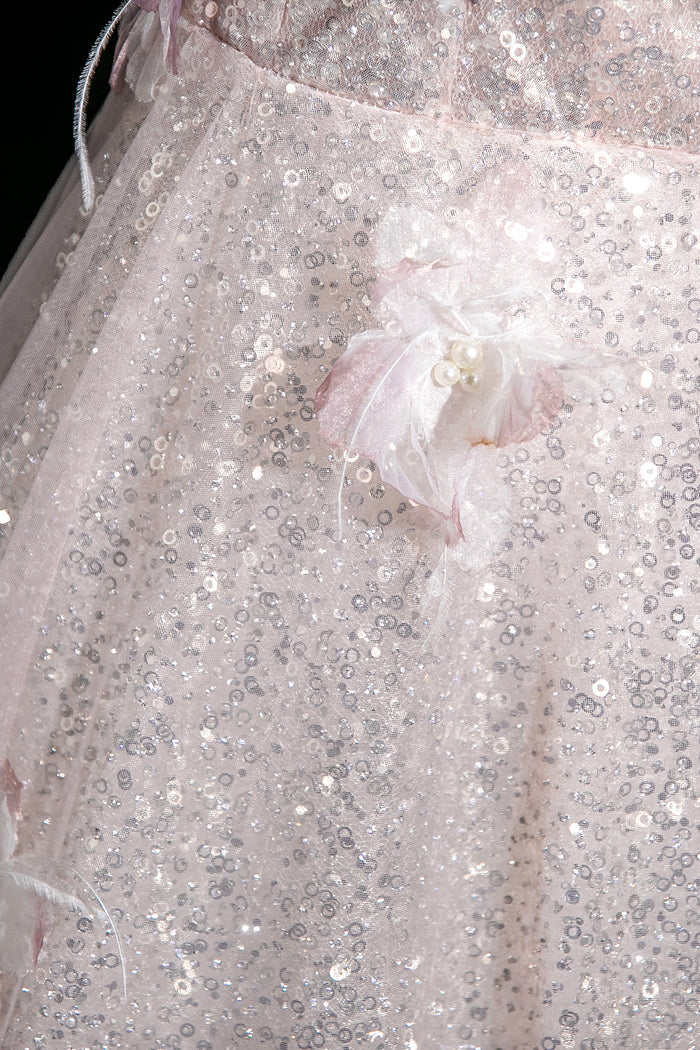 Pink Tulle Sequins Long Prom Dress, A-Line Off the Shoulder Party Dress