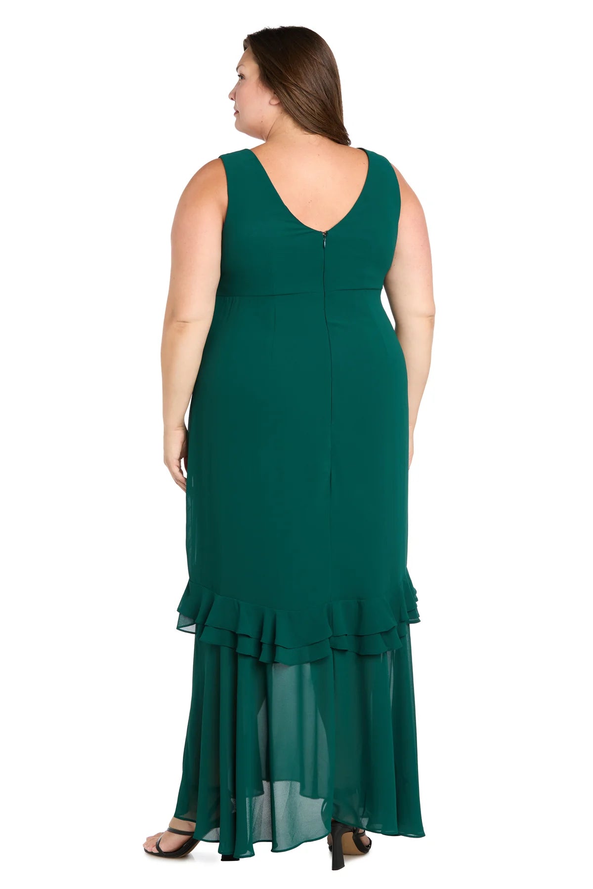 Plus Size Chiffon A-Line V-Neck Sleeveless V-Back Ruffled Floor Length Evening Dress