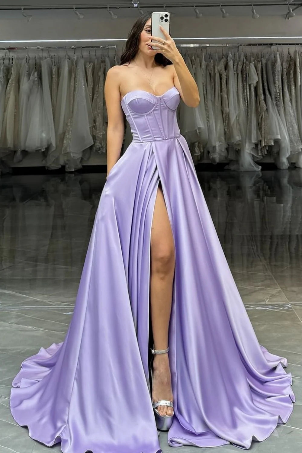 Pretty A-Line Sweetheart Long Satin Prom Full Of Charm Prom Dress
