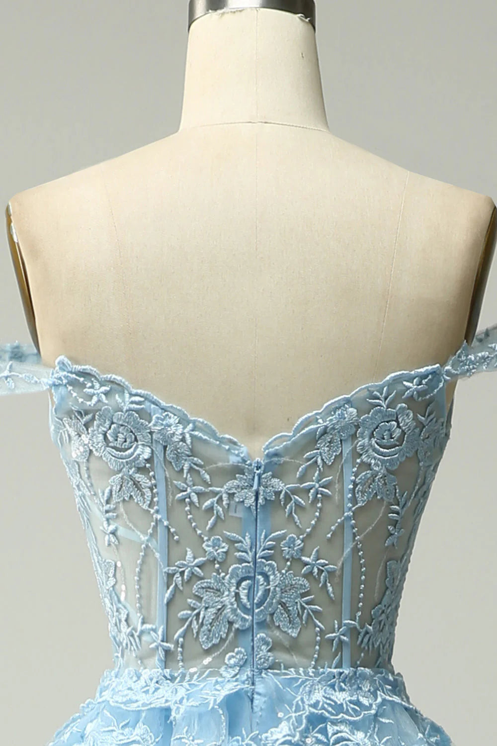 Princess A Line Off the Shoulder Blue Long Corset Prom Dress with Slit