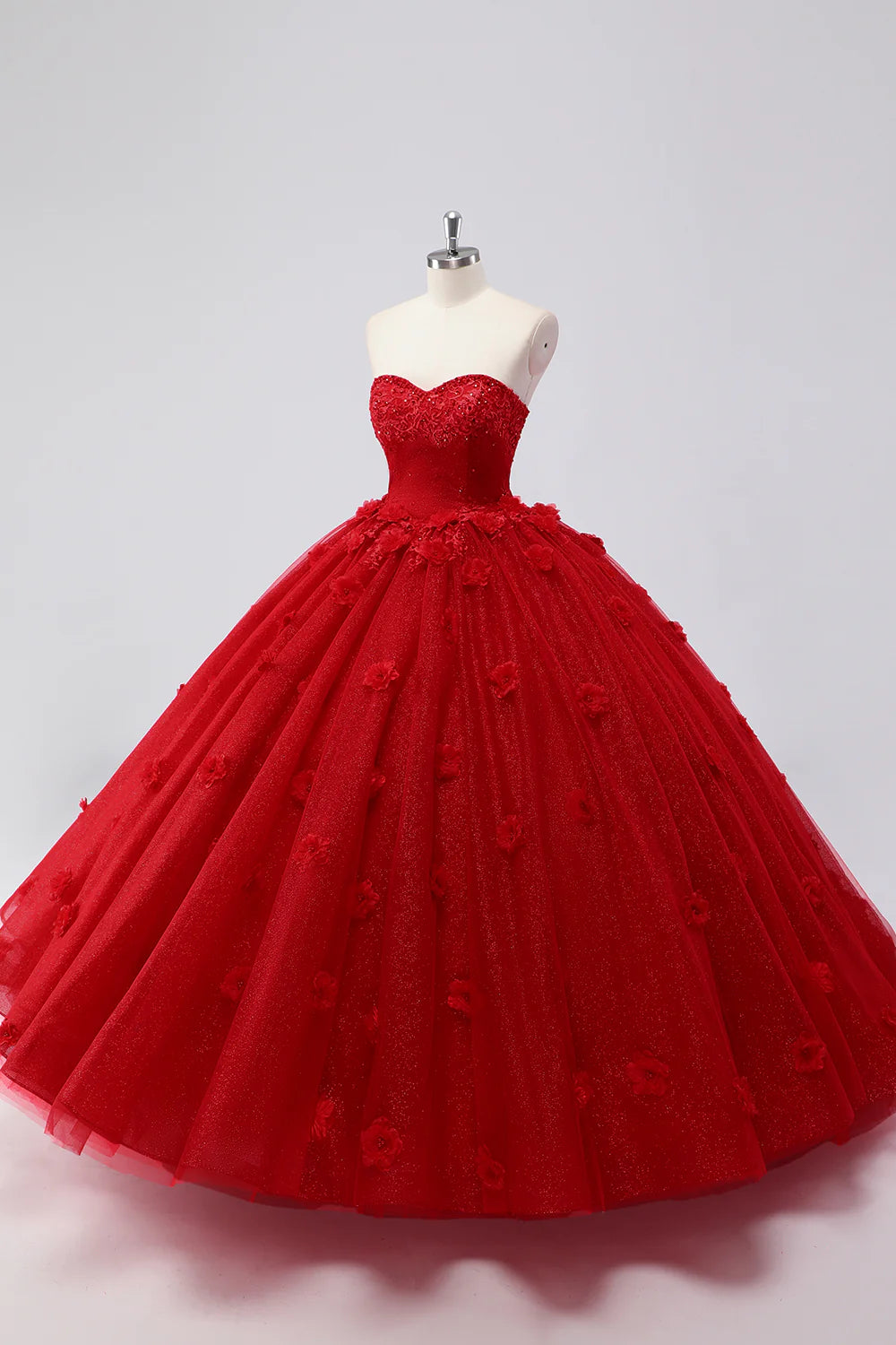 Princess Red Ball Gown Sweetheart Tulle Quinceanera Dress with Lace