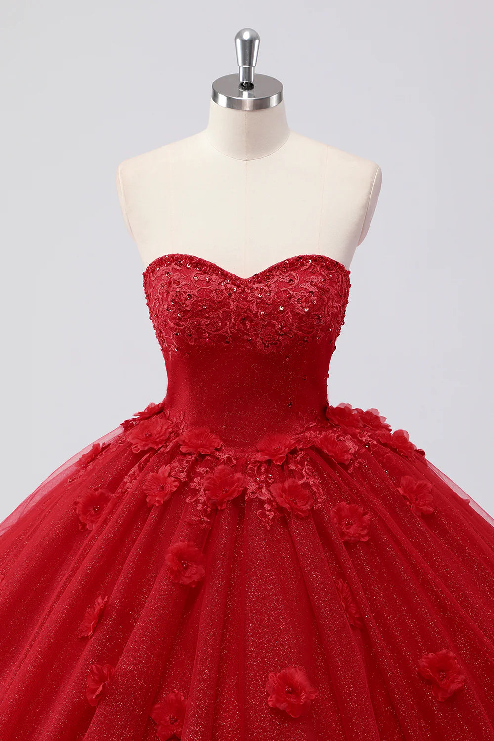 Princess Red Ball Gown Sweetheart Tulle Quinceanera Dress with Lace
