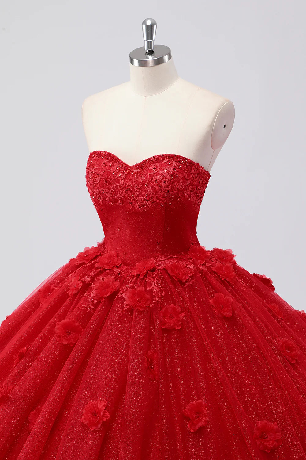 Princess Red Ball Gown Sweetheart Tulle Quinceanera Dress with Lace