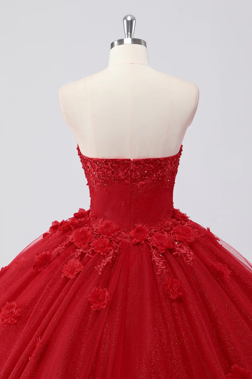 Princess Red Ball Gown Sweetheart Tulle Quinceanera Dress with Lace