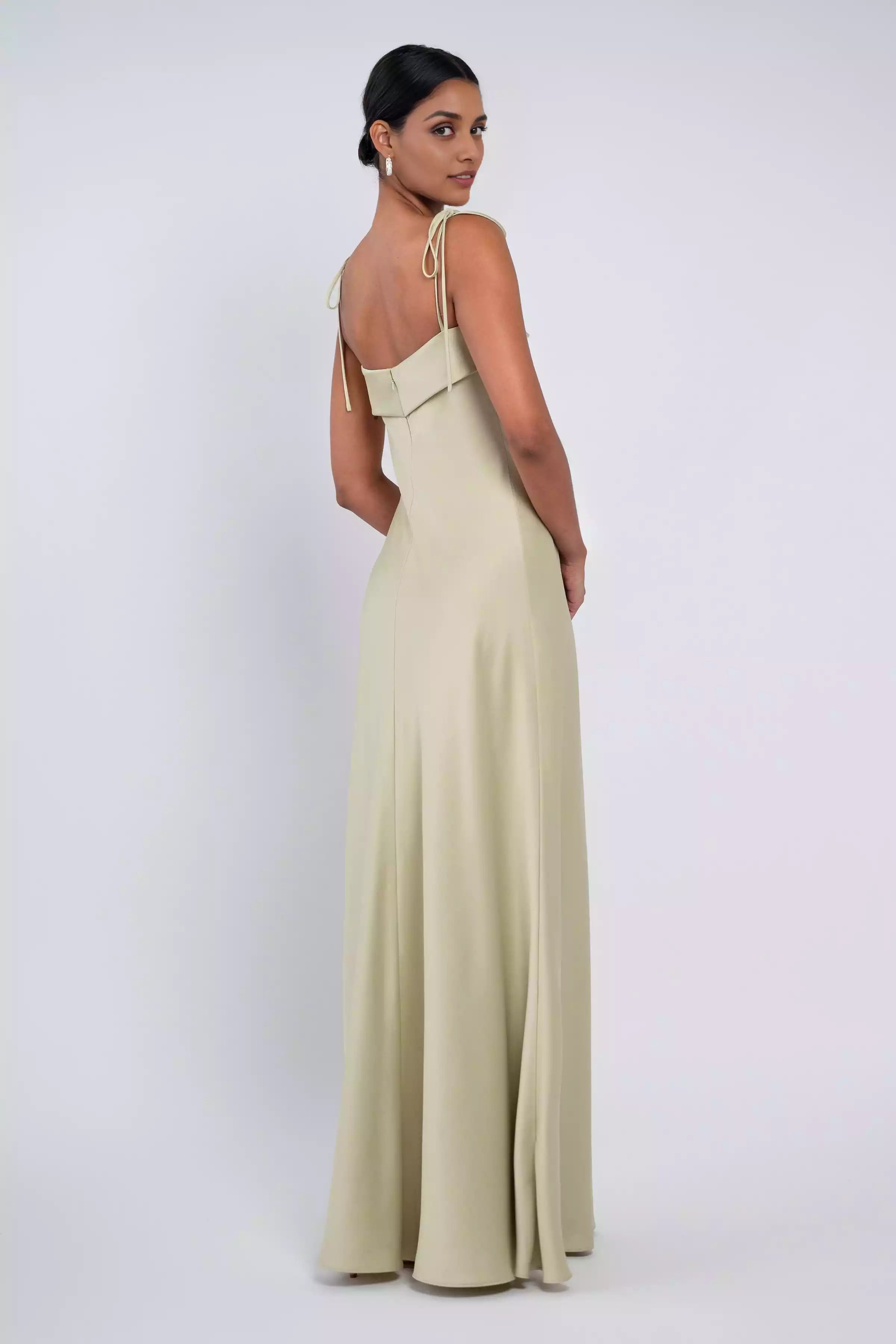 Prom Dresses with eye-catching luxurious satin fine shoulder straps, straight neckline, diagonal cut, fully lined, and a back zipper