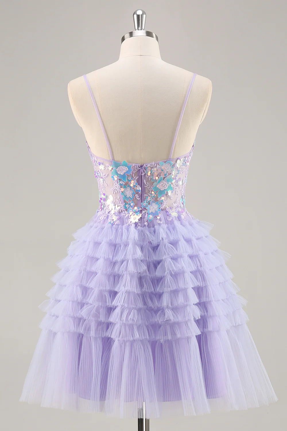 Purple A-Line Sequins Tulle Corset Short Homecoming Dress with Ruffles