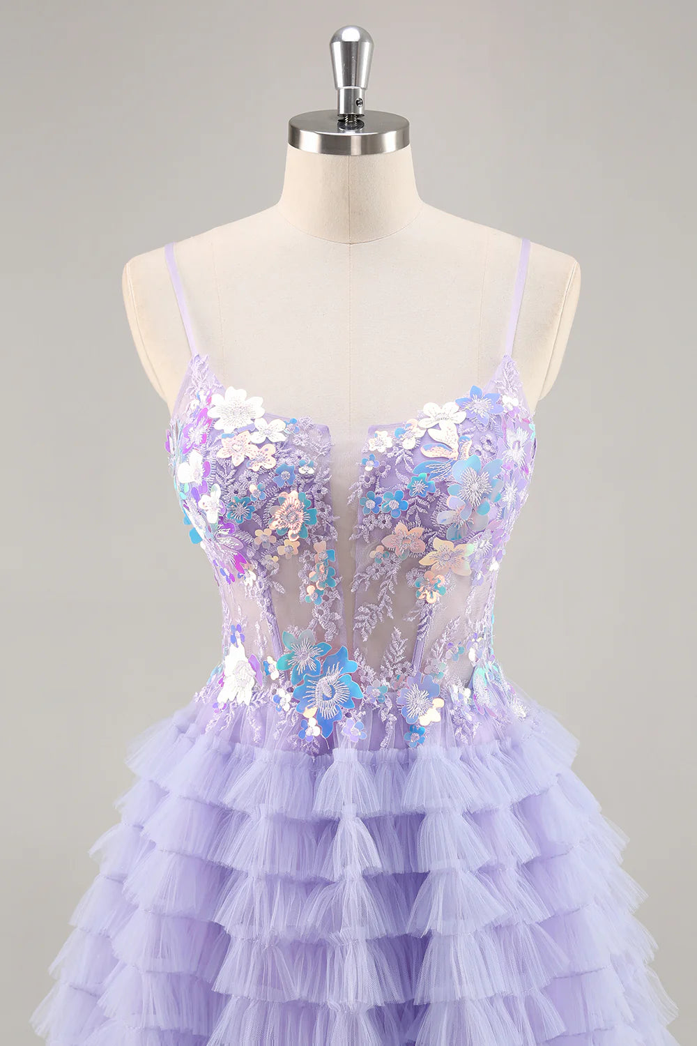 Purple A-Line Sequins Tulle Corset Short Homecoming Dress with Ruffles