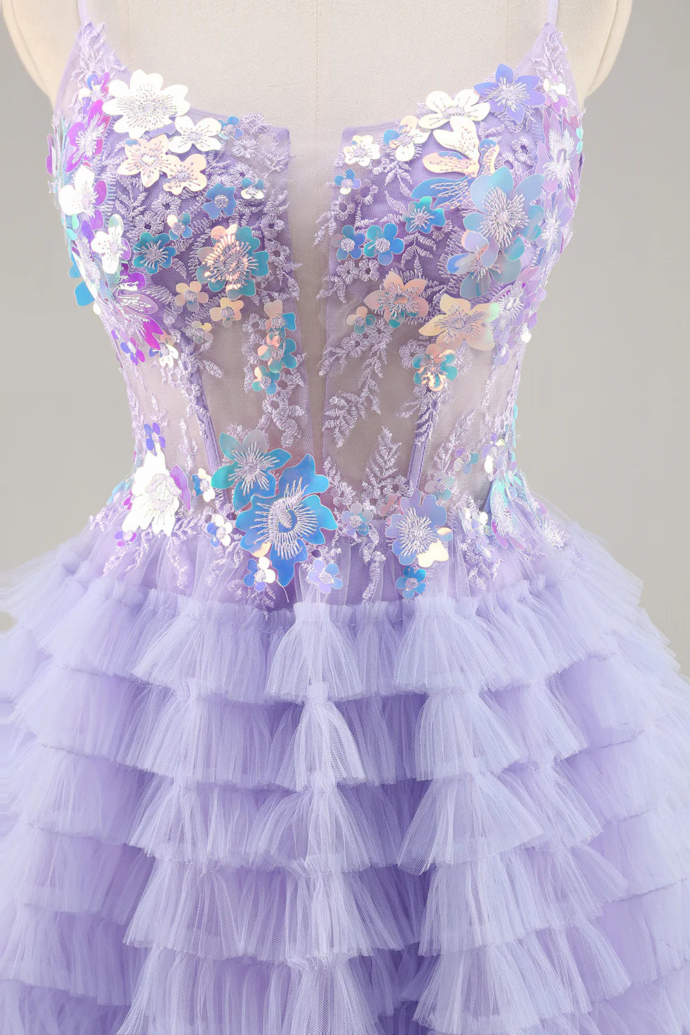 Purple A-Line Sequins Tulle Corset Short Homecoming Dress with Ruffles