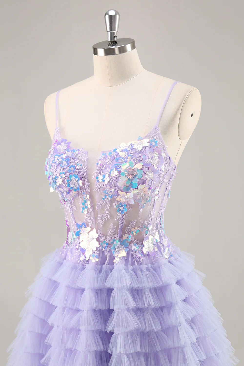 Purple A-Line Sequins Tulle Corset Short Homecoming Dress with Ruffles