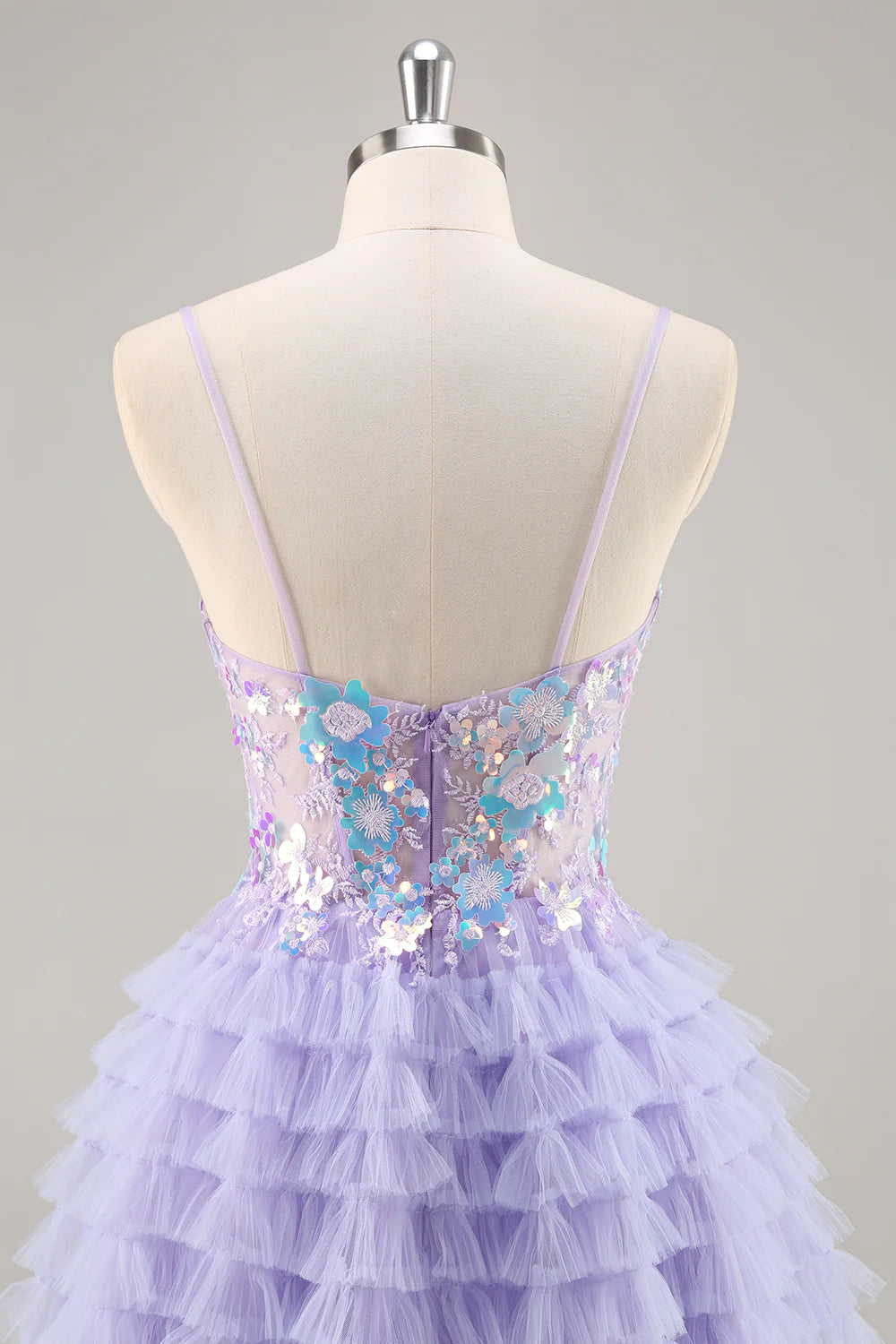 Purple A-Line Sequins Tulle Corset Short Homecoming Dress with Ruffles
