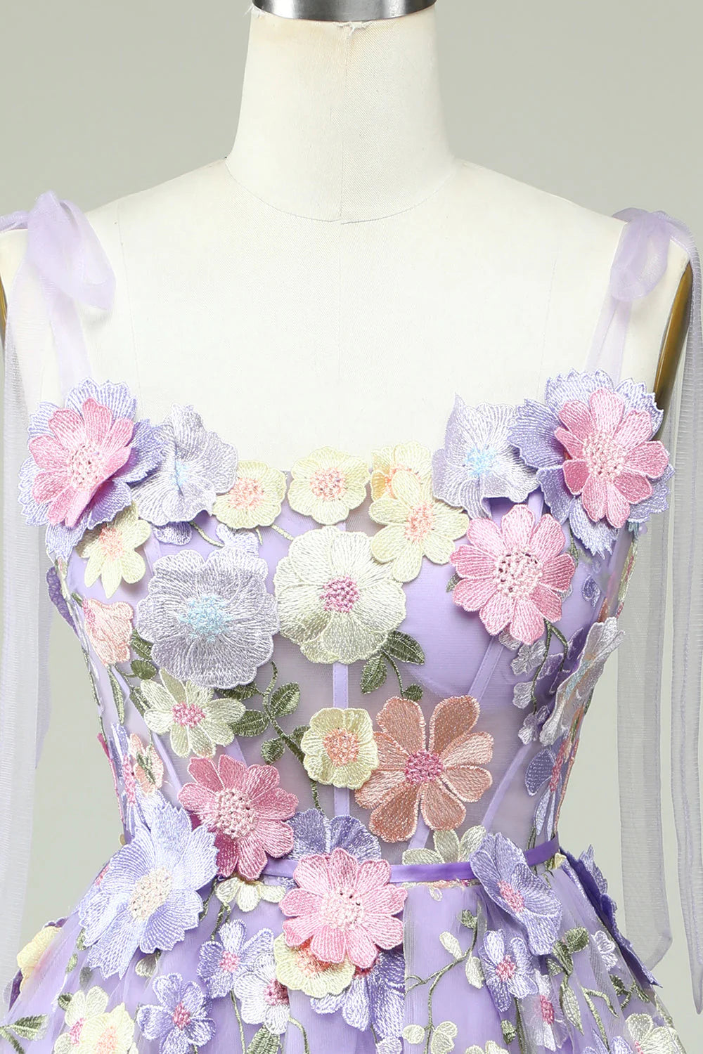 Purple A Line Spaghetti Straps Corset Homecoming Dress with 3D Flowers