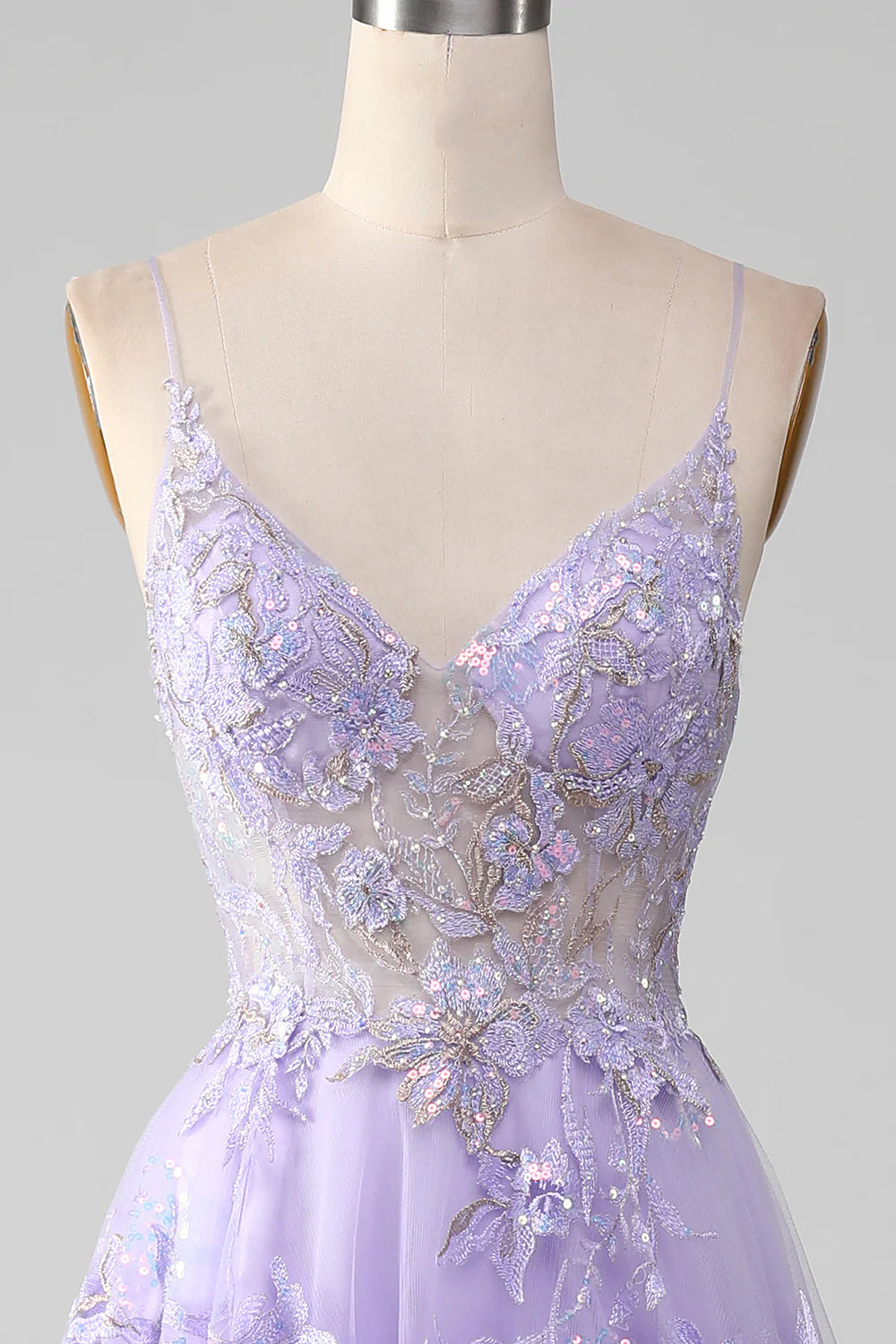 Purple A Line Spaghetti Straps Sparkly Prom Dress With Beading