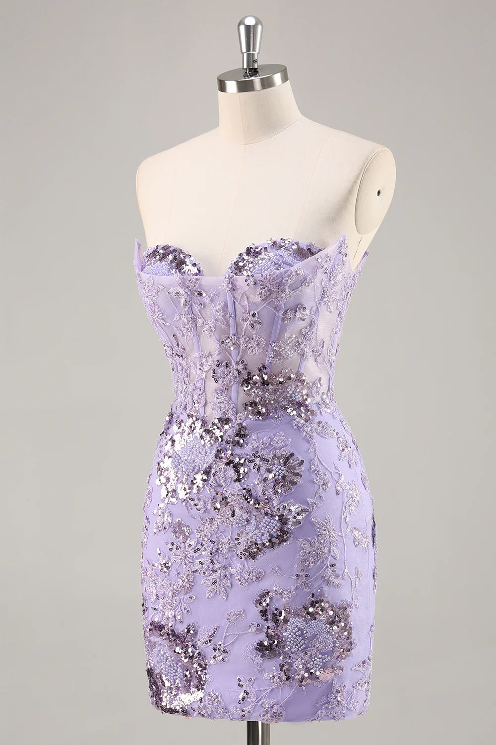 Purple Strapless Bodycon Corset Satin Short Homecoming Dress with Sequins