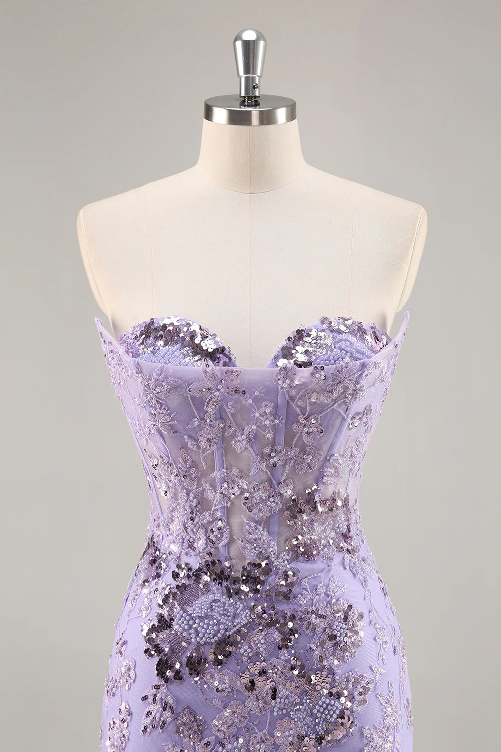 Purple Strapless Bodycon Corset Satin Short Homecoming Dress with Sequins