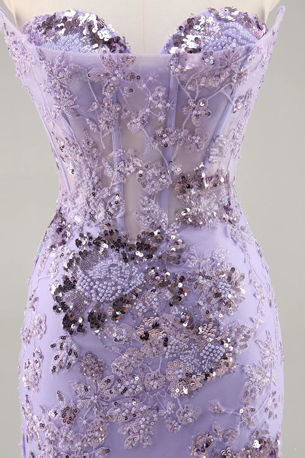 Purple Strapless Bodycon Corset Satin Short Homecoming Dress with Sequins