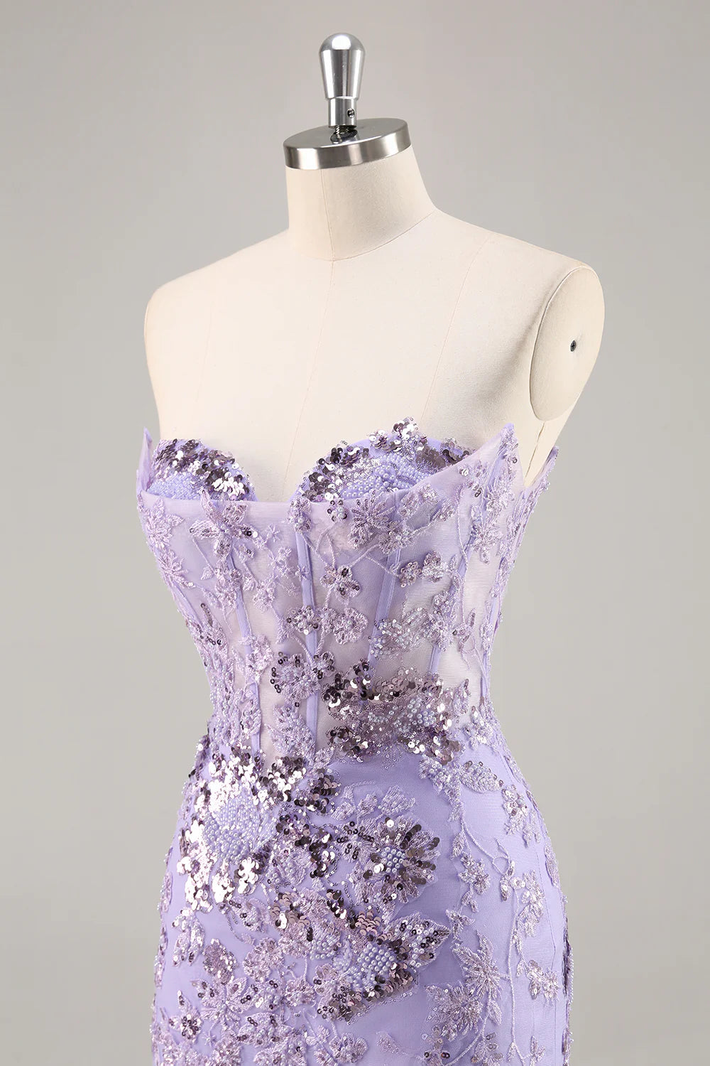Purple Strapless Bodycon Corset Satin Short Homecoming Dress with Sequins