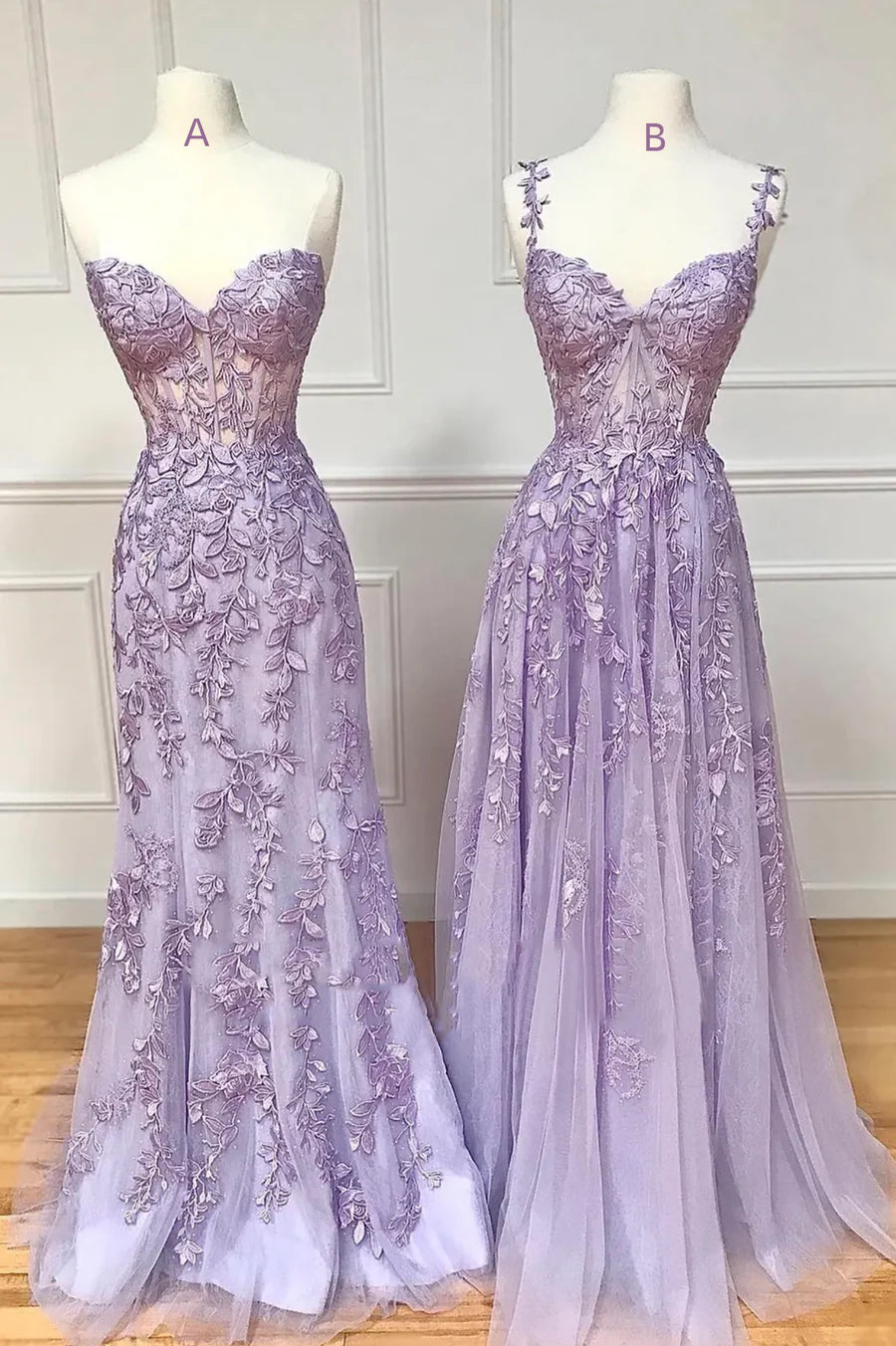 Purple Tulle Lace Long Prom Dresses, Purple Evening Party Dresses