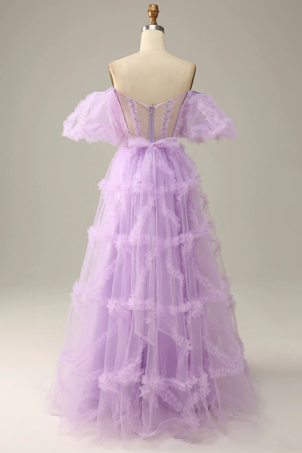 Purple Tulle Off The Shoulder Full Of Charm Prom Dress