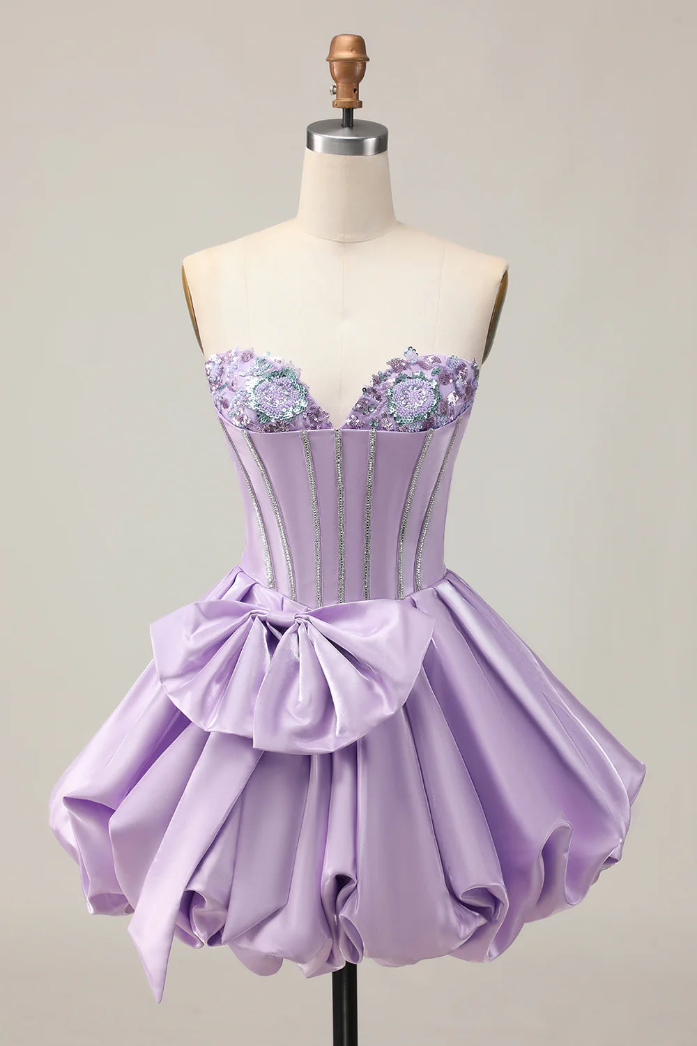 Purple A-Line Strapless Corset Beaded Short Homecoming Dress