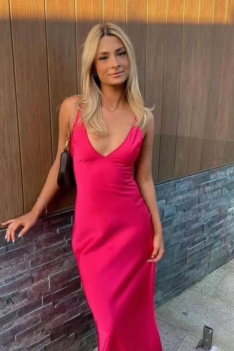 Low V-Neck Spaghetti Straps Mermaid Party Prom Dress With Slit