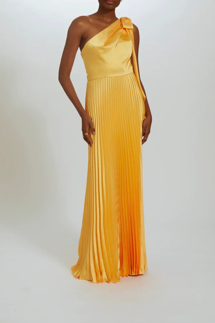 Radiant Satin A-Line One-Shoulder Sleeveless Zipper Back Floor-Length Evening Dresses