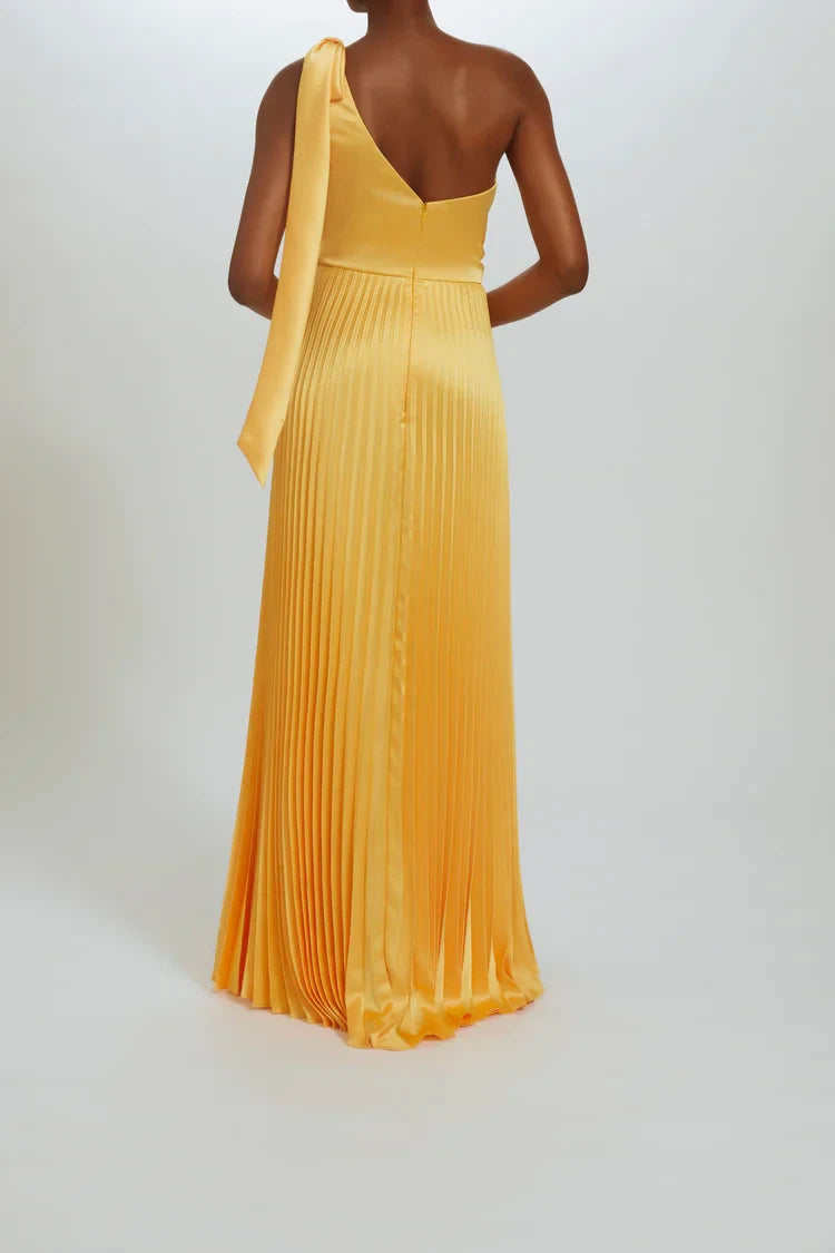 Radiant Satin A-Line One-Shoulder Sleeveless Zipper Back Floor-Length Evening Dresses