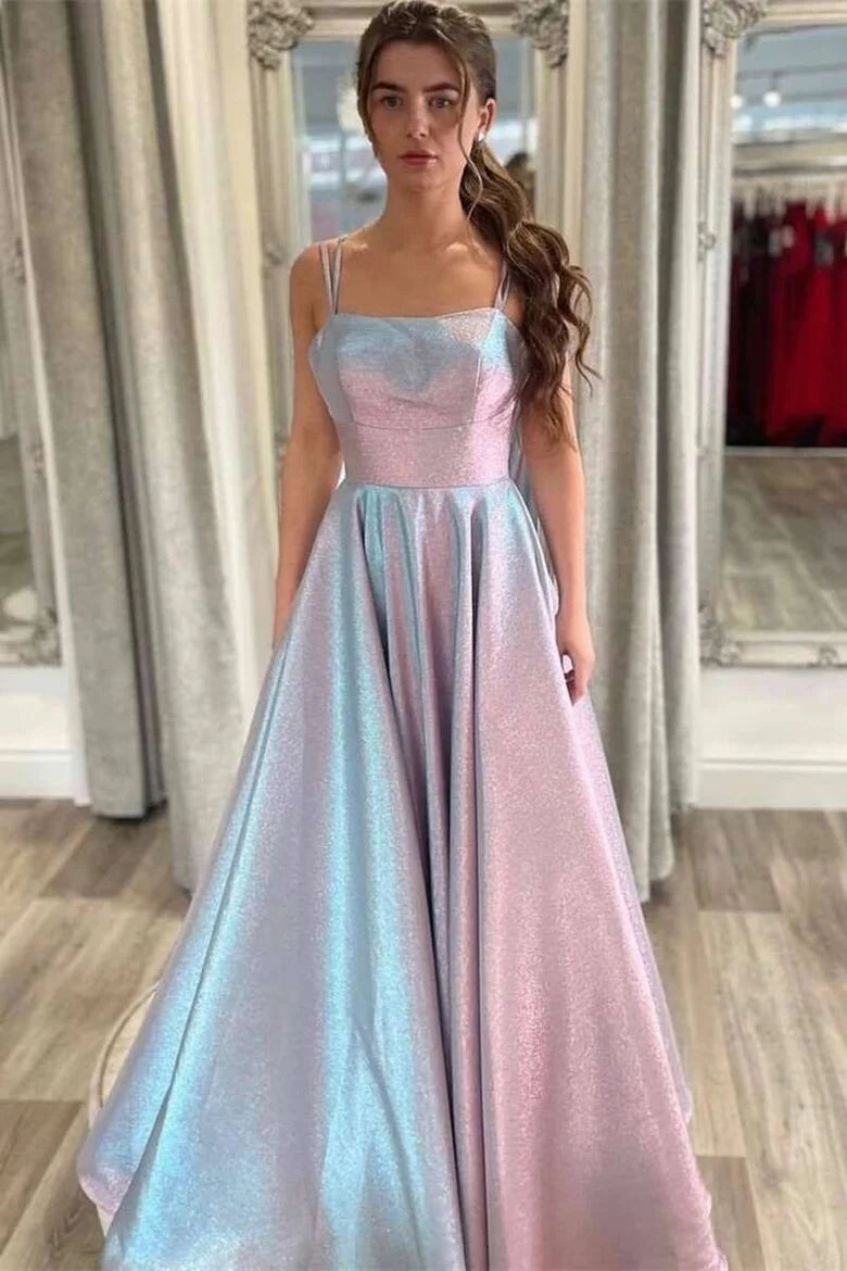 Rainbow Ray Multi Straps Cross Back A-Line Prom Dress