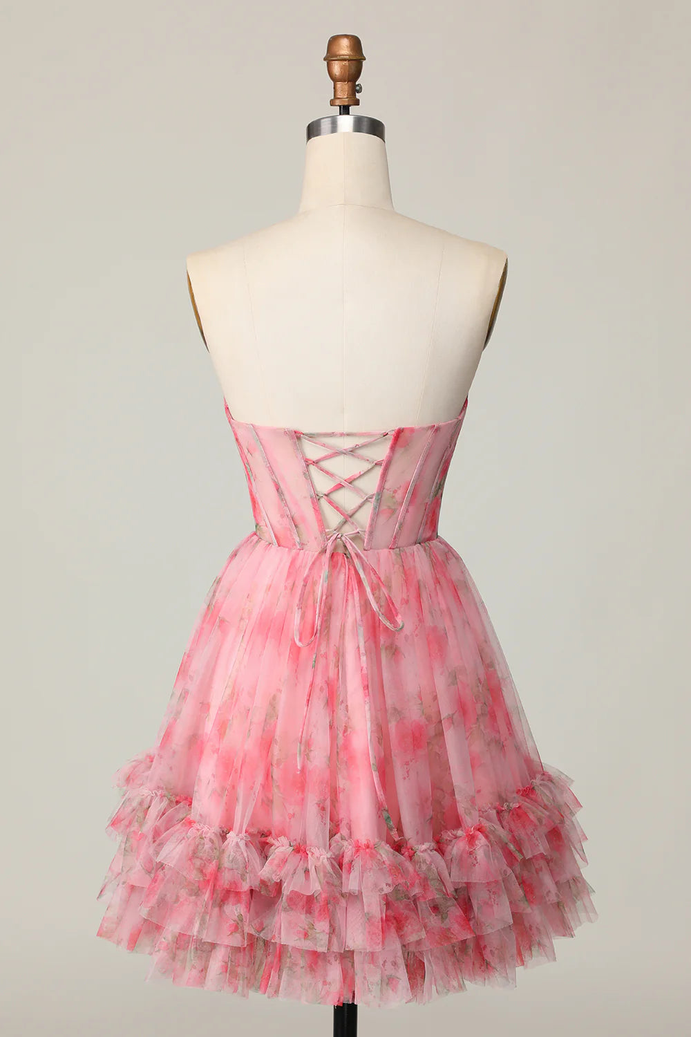 Red Floral Corset Sweetheart Short Homecoming Dress with Ruffles