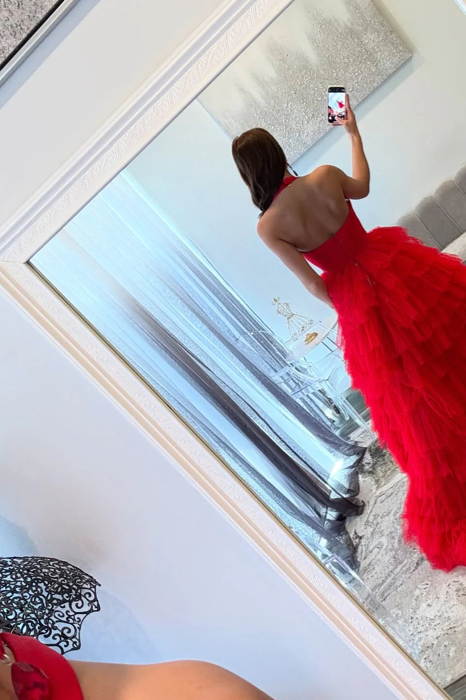 Red Polka Dots Tiered Long Unique Design Full Of Charm Prom Dresses