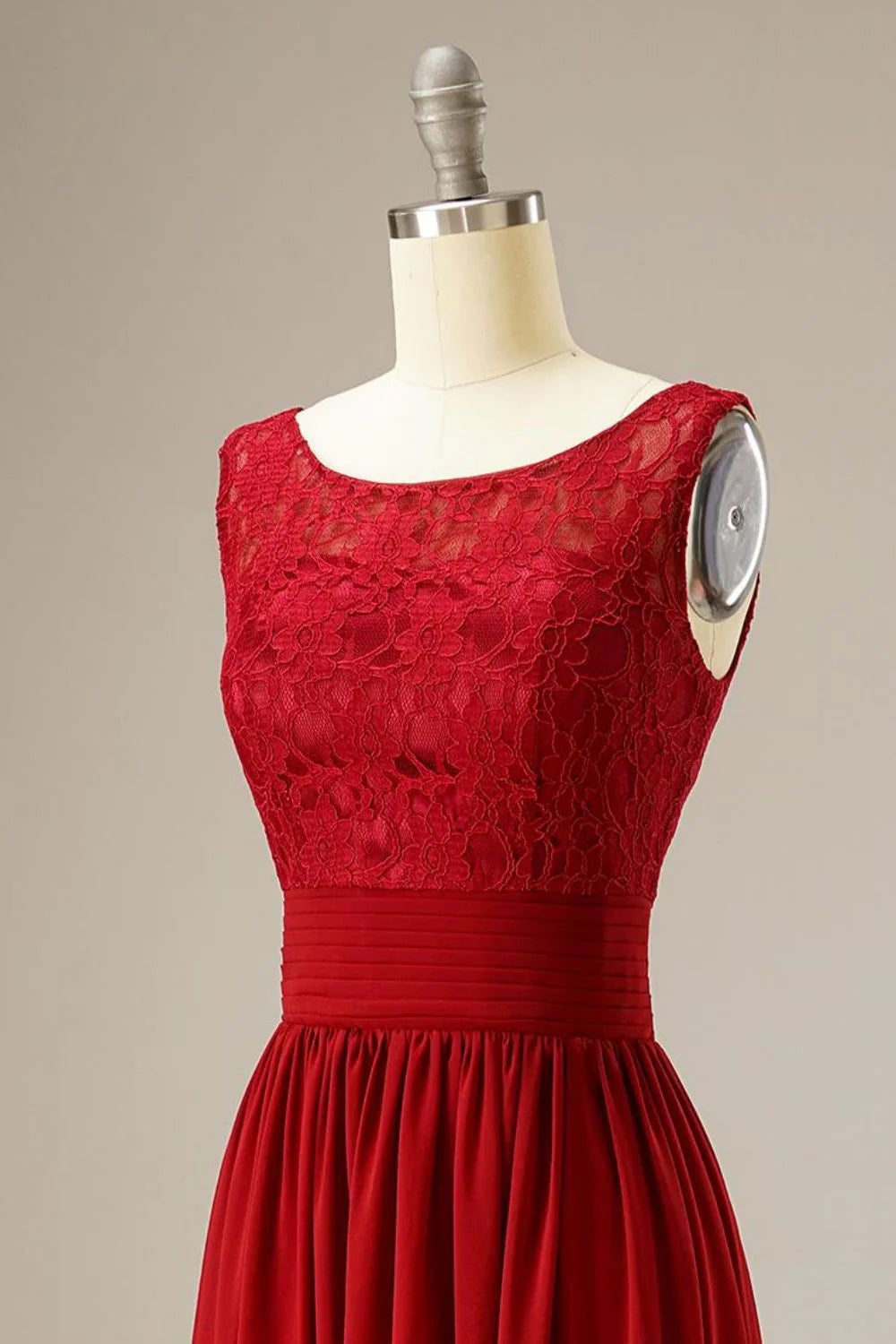 Red A Line Lace Top Chiffon Long Full Of Charm Party Dresses