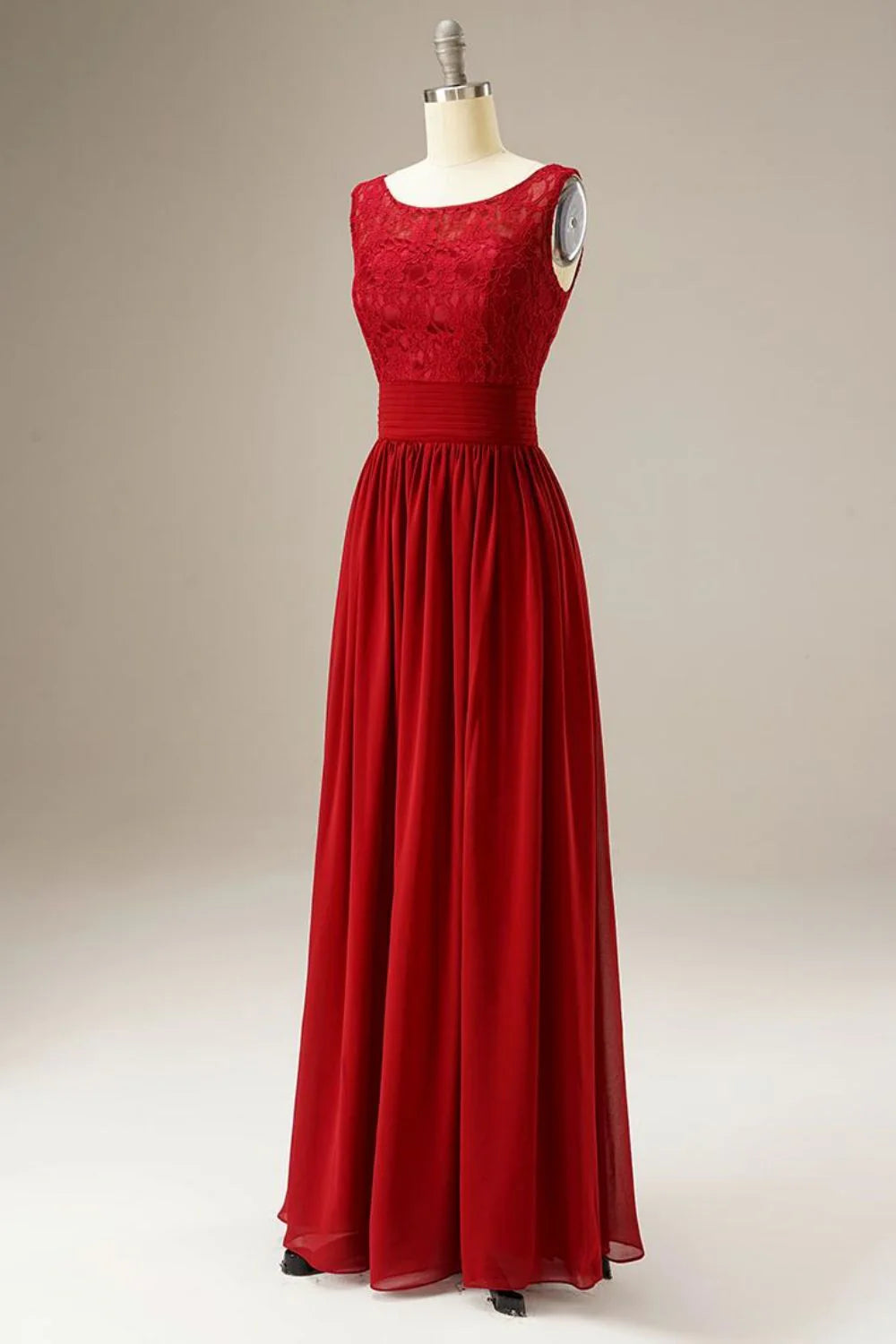 Red A Line Lace Top Chiffon Long Full Of Charm Party Dresses