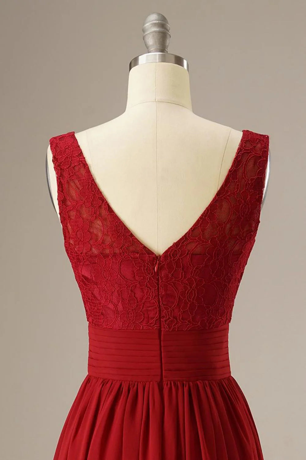 Red A Line Lace Top Chiffon Long Full Of Charm Party Dresses