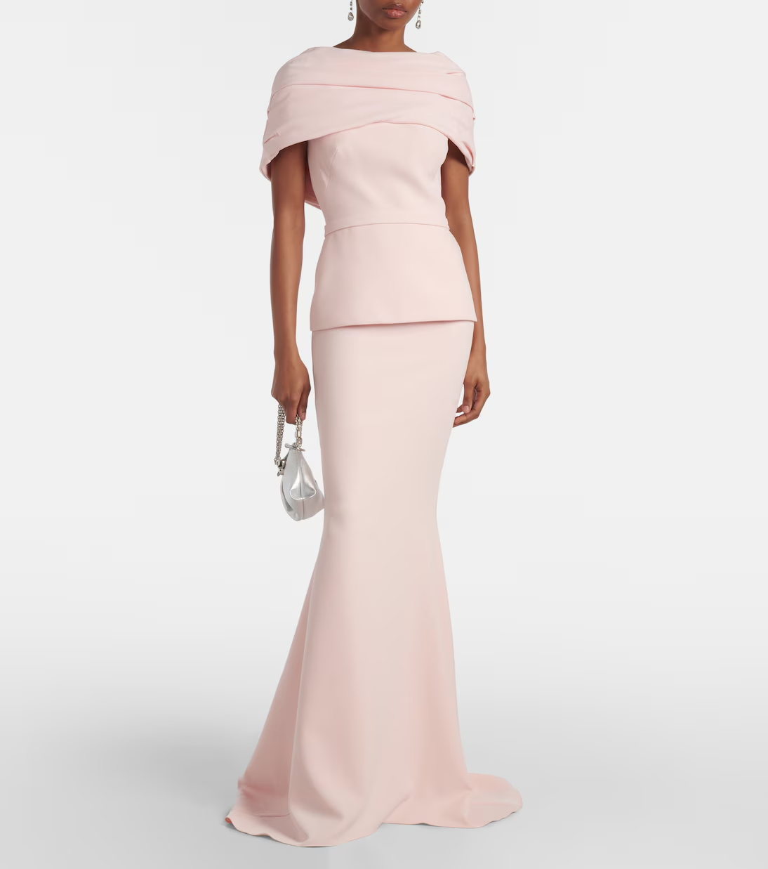 Refined Mermaid Gown Draped Neckline Short Sleeves V-Back Floor Length Formal Evening Dress